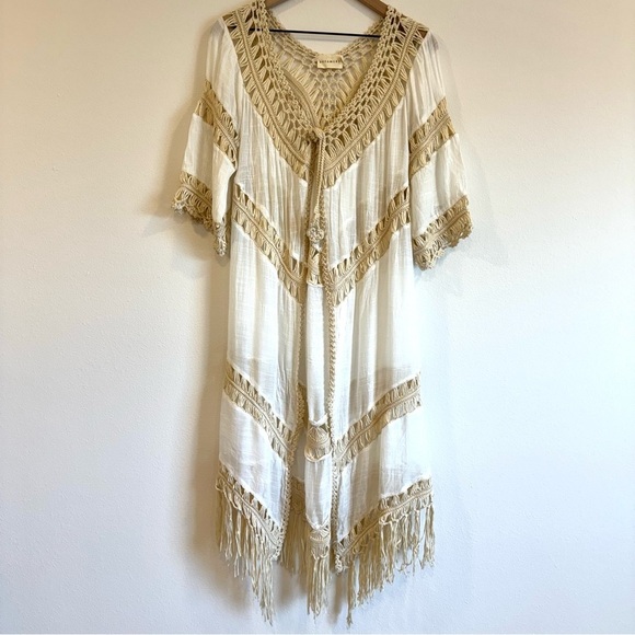 Dreamers Sweaters - Dreamers Boho Crochet Fringe Longline Duster Cardigan Kimono Festival Beach M